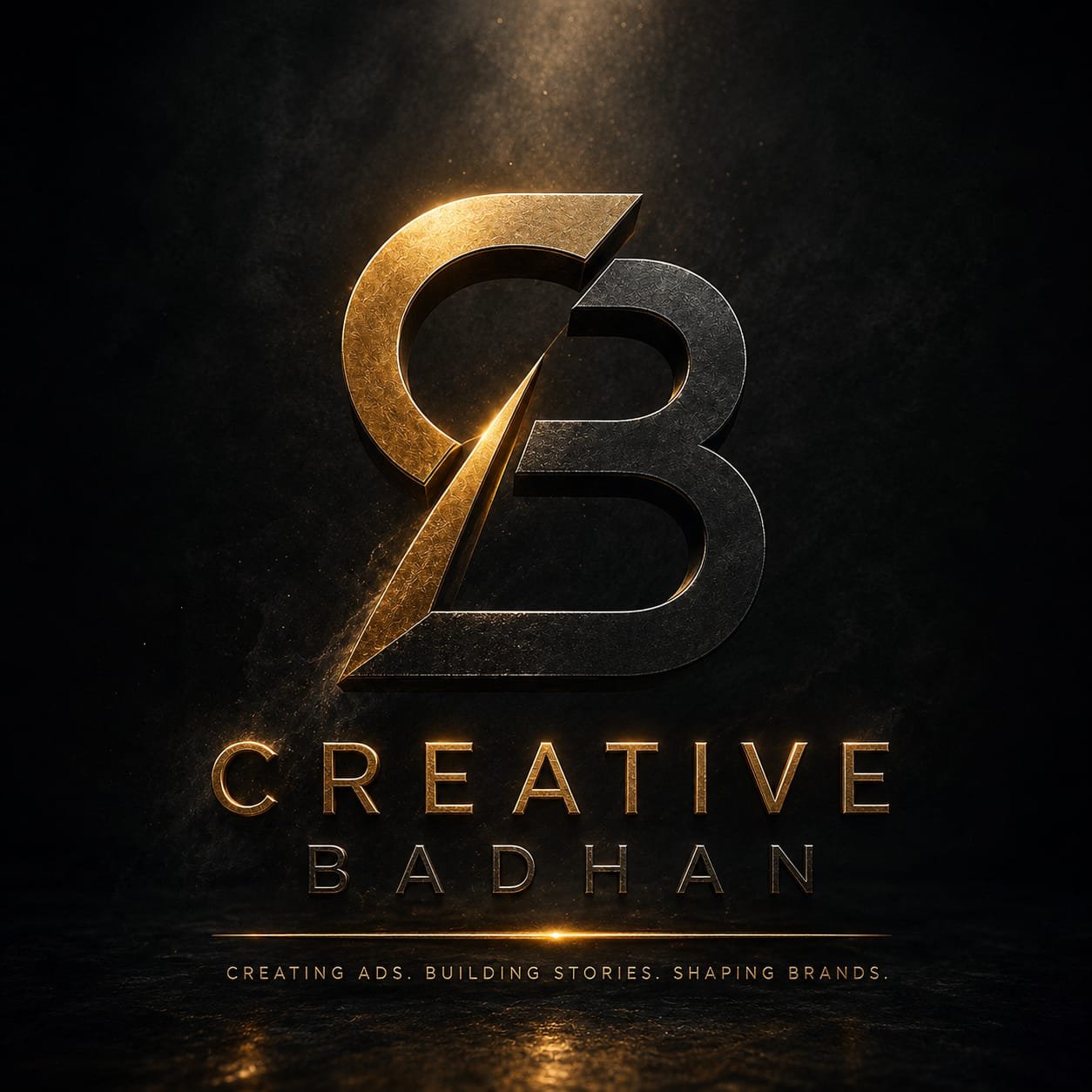 Creative Badhan CB monogram logo in gold and black with creative branding tagline